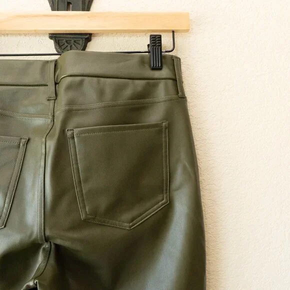 NYDJ Sculpt-Her Olive Faux Leather Straight Leg Pants Lift Tuck Women Size 4
